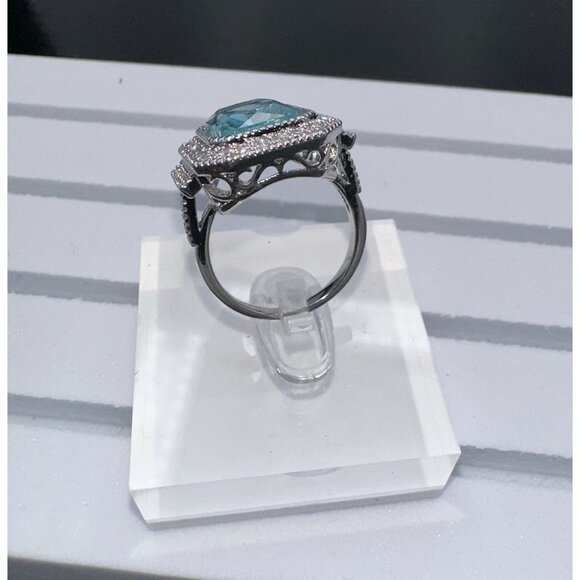 Aquamarine Cubic Zirconia White Crystal Ring Size 7 - Picture 12 of 16